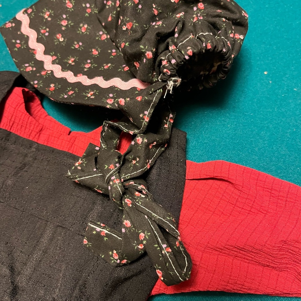 Doll Amish Red Dress with Black Apron and Matching Bonnet for 18” doll - Picture 2 of 4